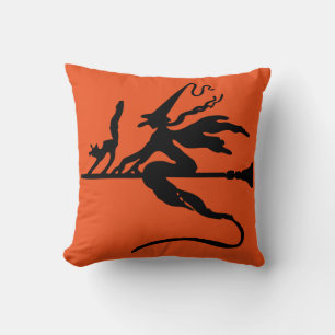 Happy Halloween Trick or Treat Witch with Broom Cushion
