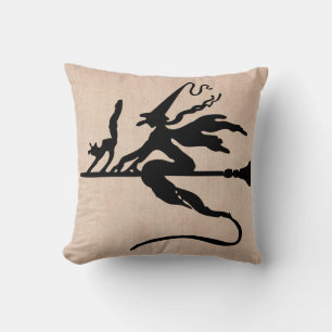 Happy Halloween Trick or Treat Witch with Broom Cushion