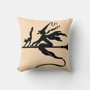 Happy Halloween Trick or Treat Witch with Broom Cushion