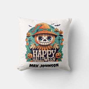 Happy Halloween - Trick or Treat Yo Orange Black Cushion