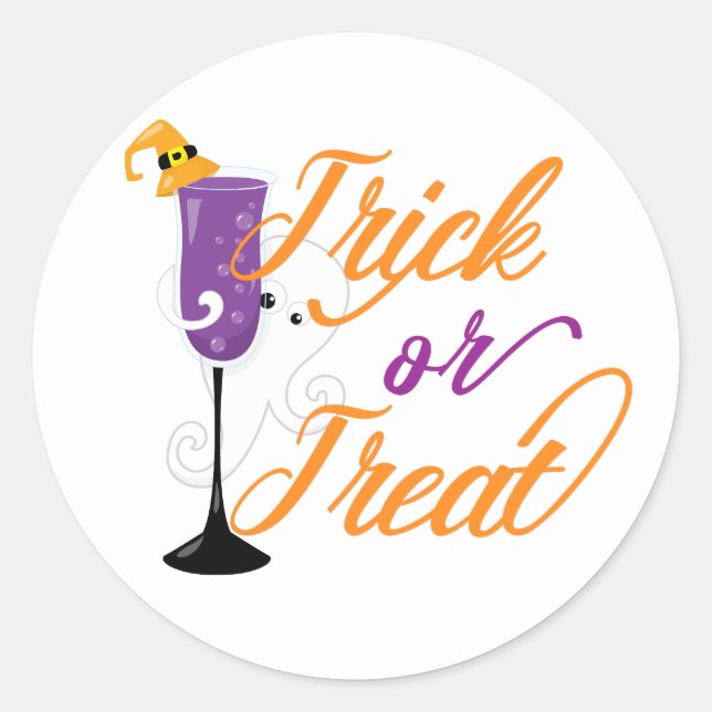 Happy Halloween Trick Treat Ghost Cocktail Party Classic Round Sticker (Front)