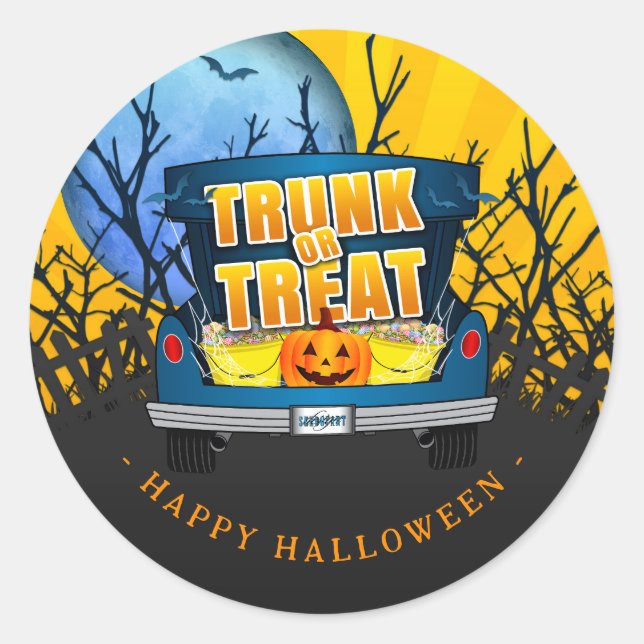 Happy Halloween Trunk or Treat  Classic Round Sticker (Front)