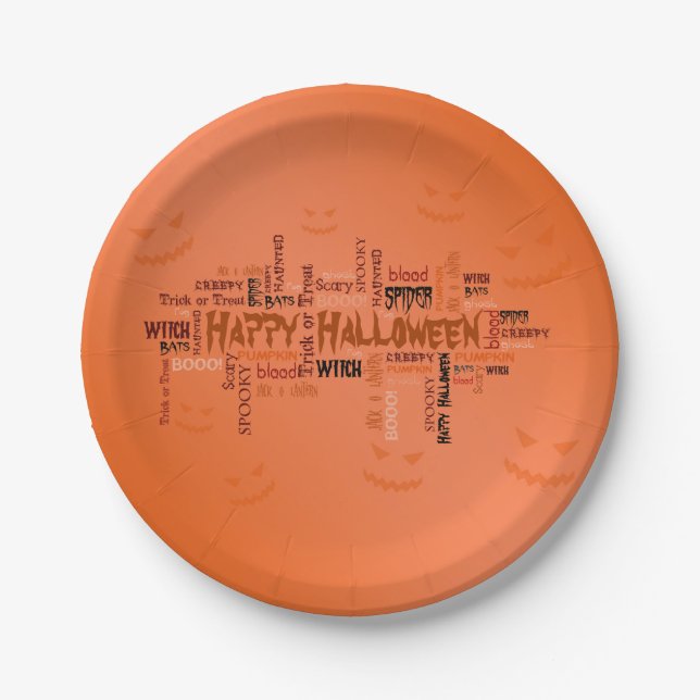 Happy Halloween Typography Paper Plate (Front)