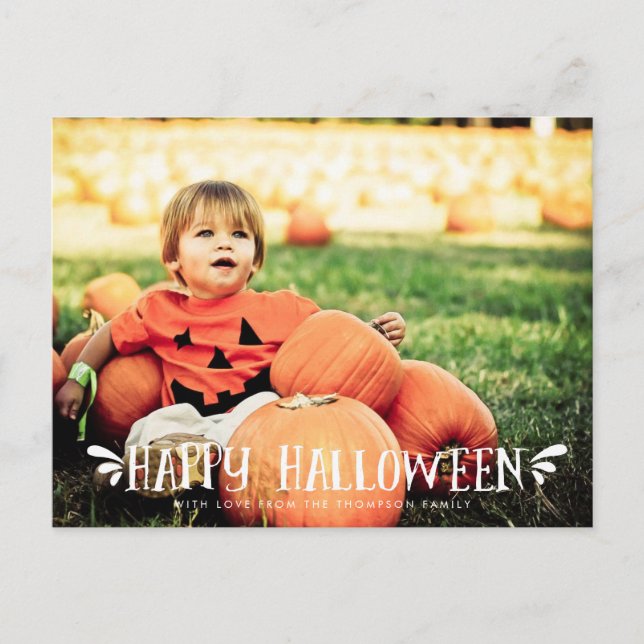 Happy Halloween Typography Photo Postcard (Front)