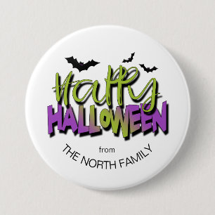 Happy Halloween Typography w/Bats Green ID685 7.5 Cm Round Badge