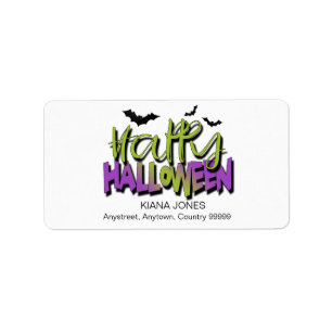 Happy Halloween Typography w/Bats Green ID685 Label