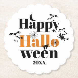 Happy Halloween typography with vintage elements Paper Coaster