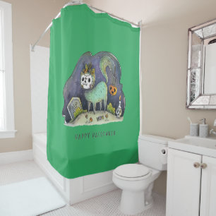 Happy Halloween Undead Kitty Shower Curtain