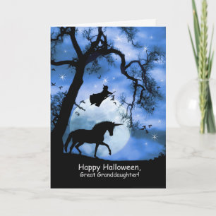 Happy Halloween Unicorn, Witch Great Granddaughter Card