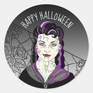 Happy Halloween Vampire and spiderwebs Classic Round Sticker