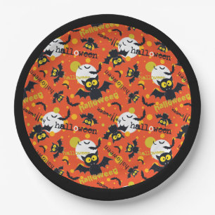 Happy Halloween Vampire Bat Full Moon Fangs Paper Plate