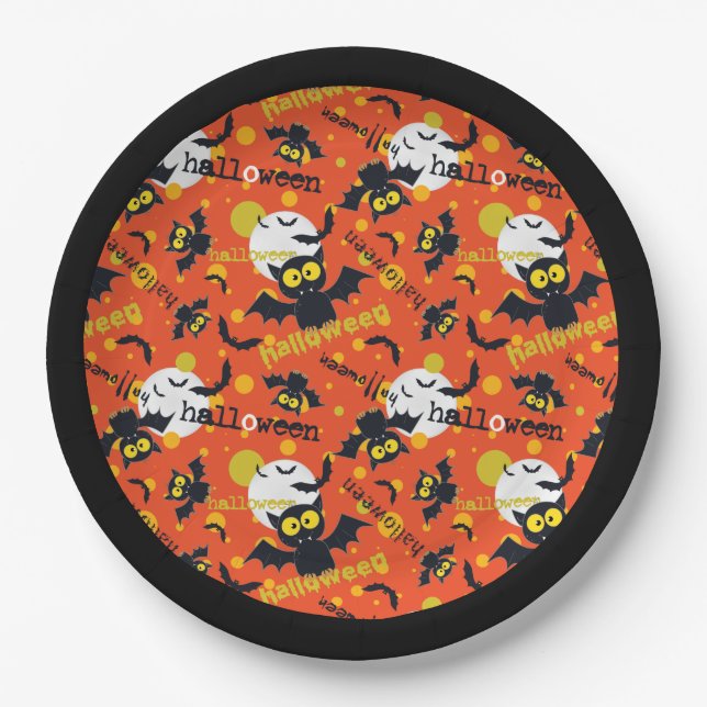Happy Halloween Vampire Bat Paper Plate (Front)