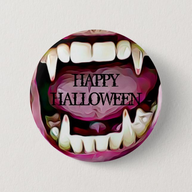 Happy Halloween Vampire Fangs Button (Front)