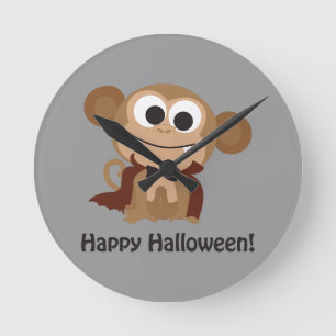 Happy Halloween! Vampire Monkey Round Clock