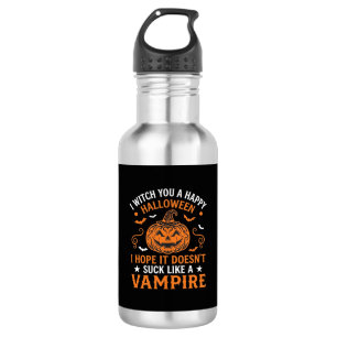 Happy Halloween Vampire Pumpkin Witch Hat Bats 532 Ml Water Bottle