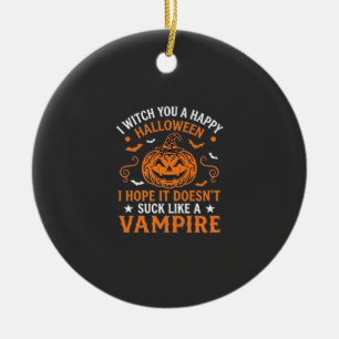 Happy Halloween Vampire Pumpkin Witch Hat Bats Ceramic Ornament