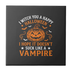 Happy Halloween Vampire Pumpkin Witch Hat Bats Ceramic Tile