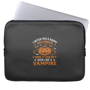 Happy Halloween Vampire Pumpkin Witch Hat Bats Laptop Sleeve