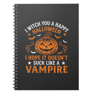 Happy Halloween Vampire Pumpkin Witch Hat Bats Notebook
