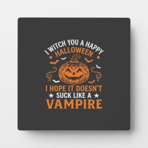 Happy Halloween Vampire Pumpkin Witch Hat Bats Plaque