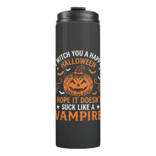 Happy Halloween Vampire Pumpkin Witch Hat Bats Thermal Tumbler