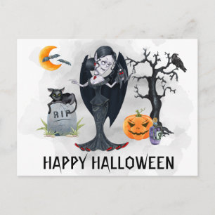 Happy Halloween Vampire Watercolor Postcard