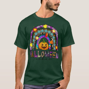 Happy Halloween Vibes Rainbow Pumpkin Leaves Autum T-Shirt