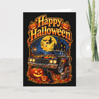Happy Halloween Vintage Classic USA Muscle Car  Card