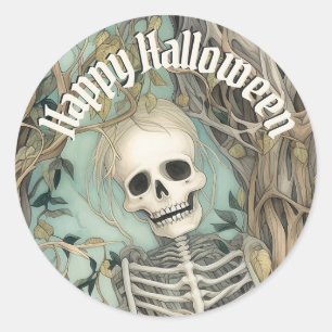 Happy Halloween Vintage Skull Classic Round Sticker