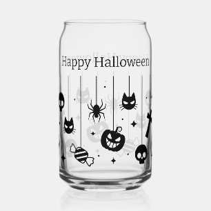 Happy Halloween w/ Black Spooky Images Can Glass