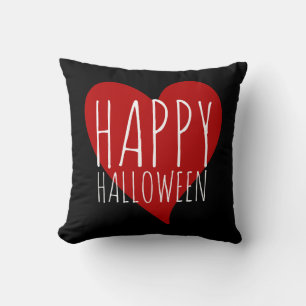 Happy Halloween w/ Red Heart Black & Grey Stripes Cushion