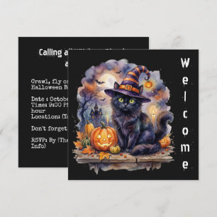 Happy Halloween - Watercolor Black Cat Invitation
