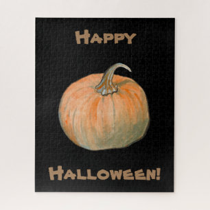 Happy Halloween Watercolor Pumpkin Jigsaw Puzzle