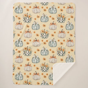 Happy Halloween Watercolor pumpkins and flowers Sherpa Blanket