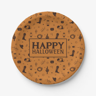 happy halloween western pattern paper plate