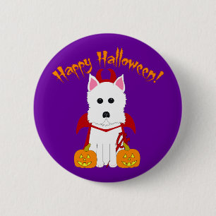 Happy Halloween Westie Devil 6 Cm Round Badge