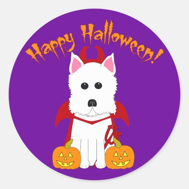 Happy Halloween Westie Devil Classic Round Sticker (Front)