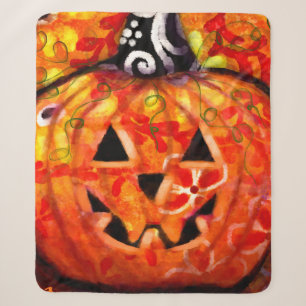 Happy Halloween Whimsical Jack-O-Lantern Sherpa Blanket