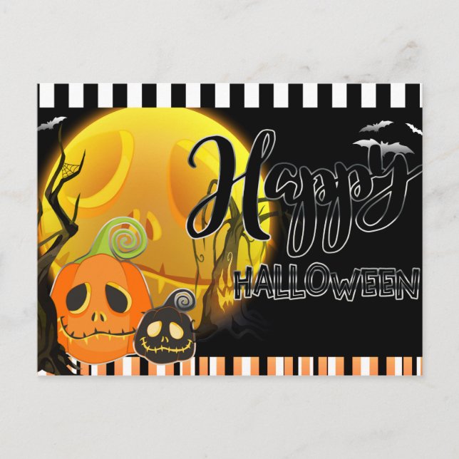 Happy Halloween Whimsical Smily Pumpkins Greeting Postcard (Front)