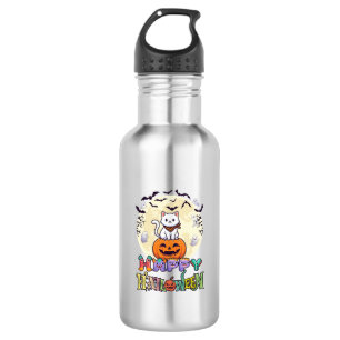 Happy Halloween White Cat Pumpkin Moon Bats Ghosts 532 Ml Water Bottle