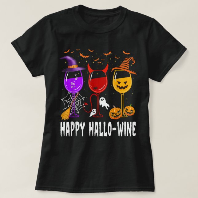 Happy Halloween Wine Glassed Witch Pumpkin Costume T-Shirt (Design Front)