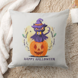 Happy Halloween - Witch Black Cat Cushion