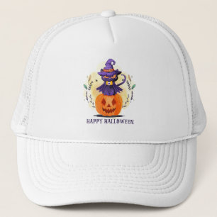 Happy Halloween - Witch Black Cat Trucker Hat