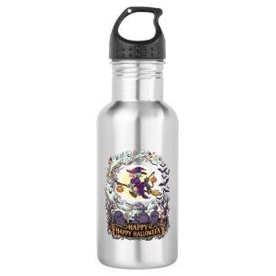 Happy Halloween Witch Broom Black Cat Ghosts_1 532 Ml Water Bottle