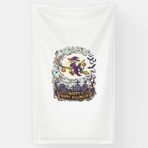 Happy Halloween Witch Broom Black Cat Ghosts_1 Banner