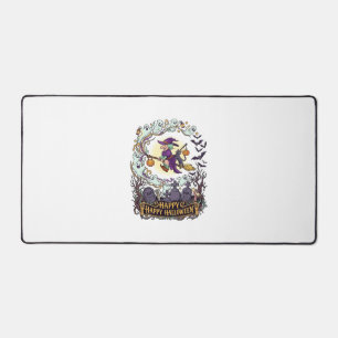 Happy Halloween Witch Broom Black Cat Ghosts_1 Desk Mat