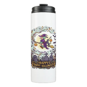 Happy Halloween Witch Broom Black Cat Ghosts_1 Thermal Tumbler