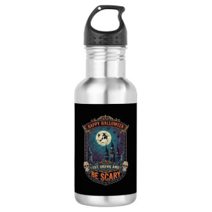 Happy Halloween Witch Castle Skulls Fat Drink Be S 532 Ml Water Bottle