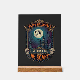 Happy Halloween Witch Castle Skulls Fat Drink Be S Acrylic Sign