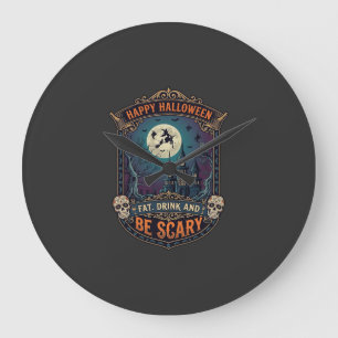 Happy Halloween Witch Castle Skulls Fat Drink Be S Large Clock